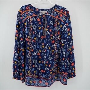 WOMAN WITHIN Tunic Top Plus Size LARGE 18-20 Blue Floral Bohemian Peasant
